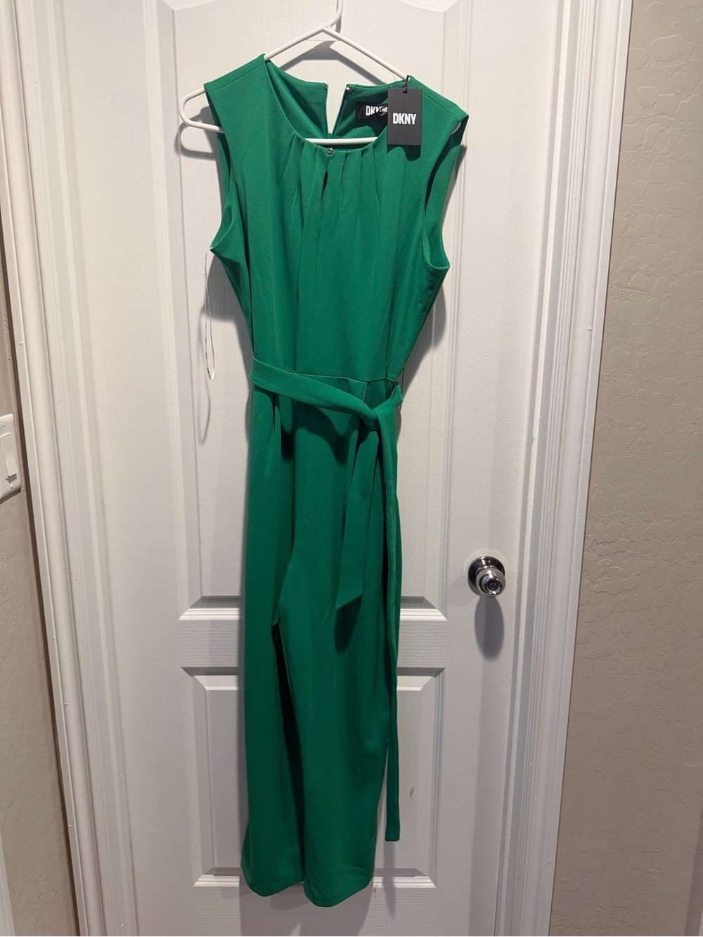 DKNY Green Sleeveless Jumpsuit with Waist Tie
